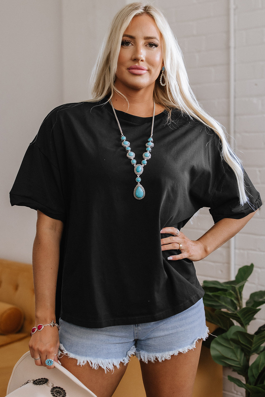 Ayra Loose Half Sleeve Hi Low Hem Top-4
