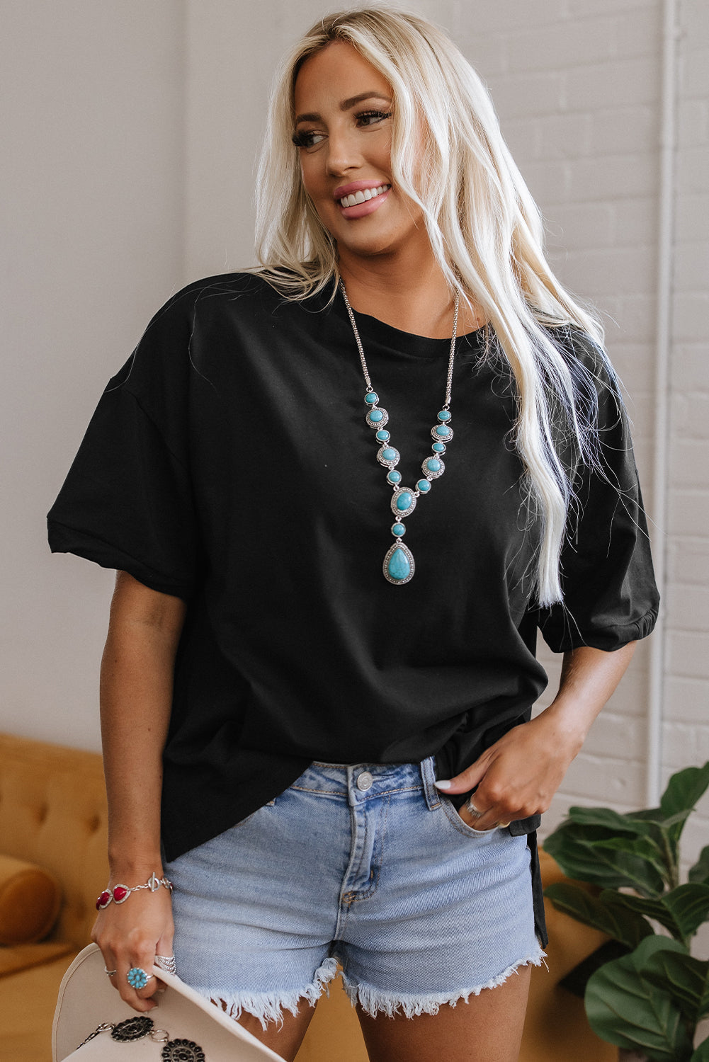 Ayra Loose Half Sleeve Hi Low Hem Top-3