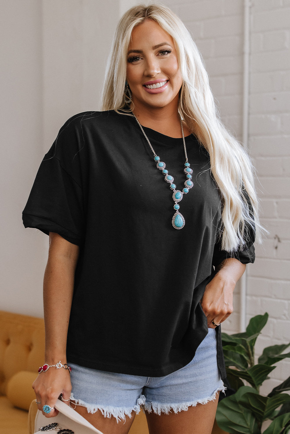 Ayra Loose Half Sleeve Hi Low Hem Top-2
