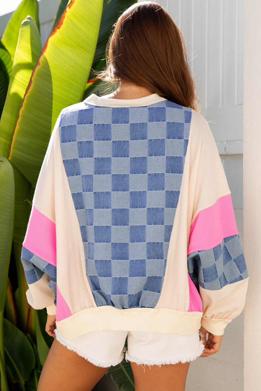 Chelsea Oversized Checkered Denim Casual Sweatshirt-1