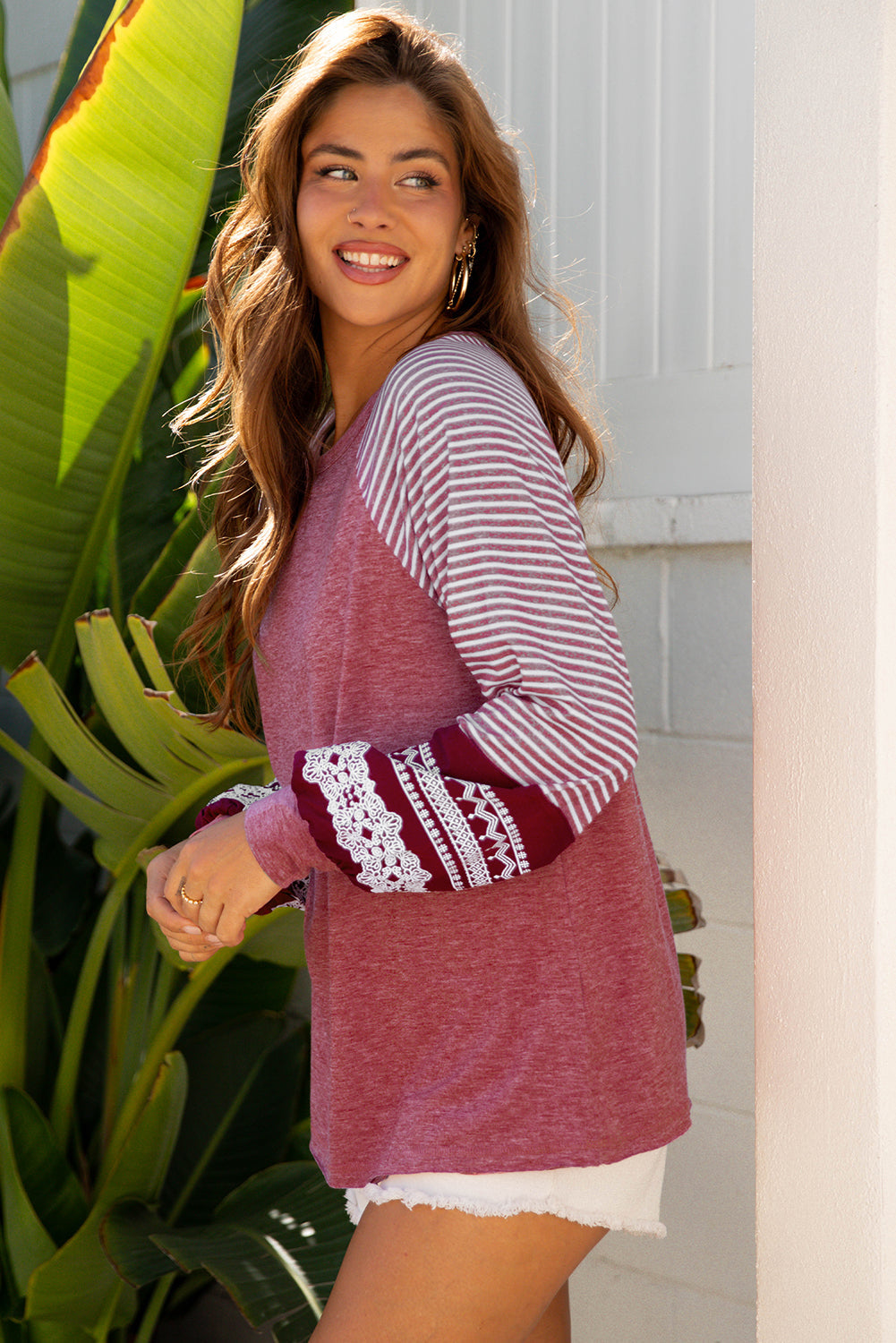 Kelsey Striped Raglan Long Sleeve Loose Top-2