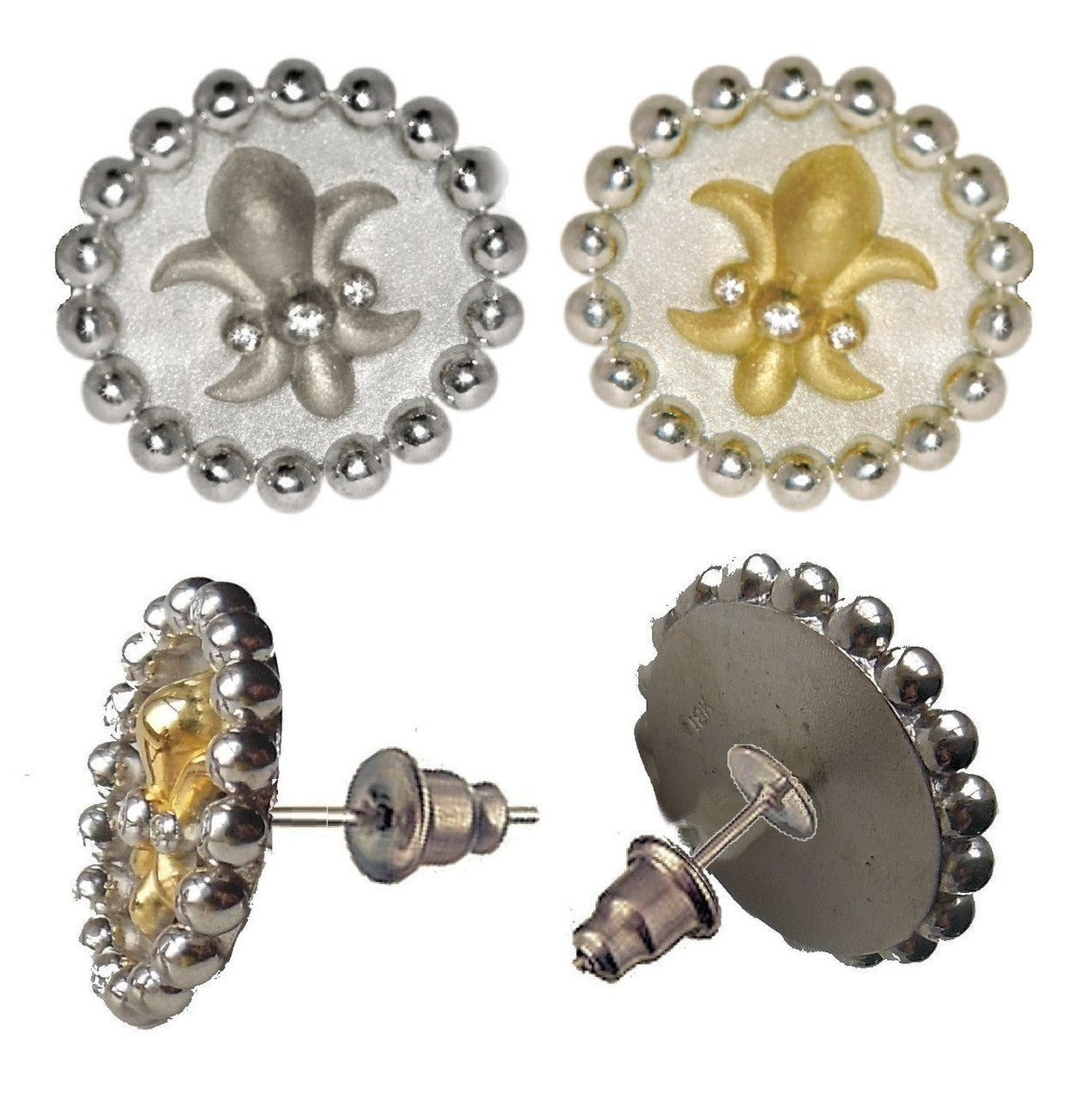 Fleur De Lis Tuxedo Shirt Studs: Diamonds in Sterling Silver