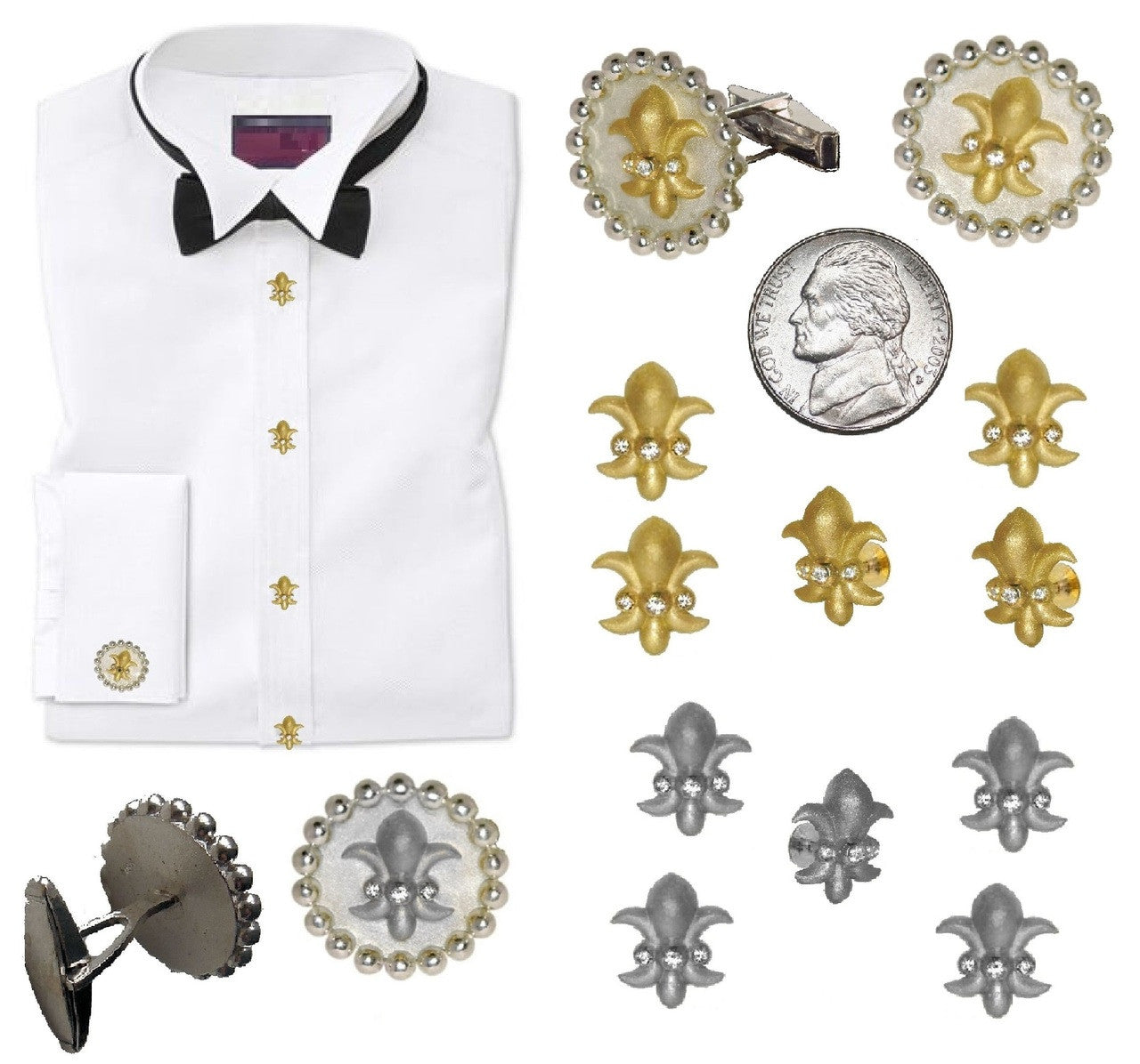 Fleur De Lis Tuxedo Shirt Studs: Diamonds in Sterling Silver