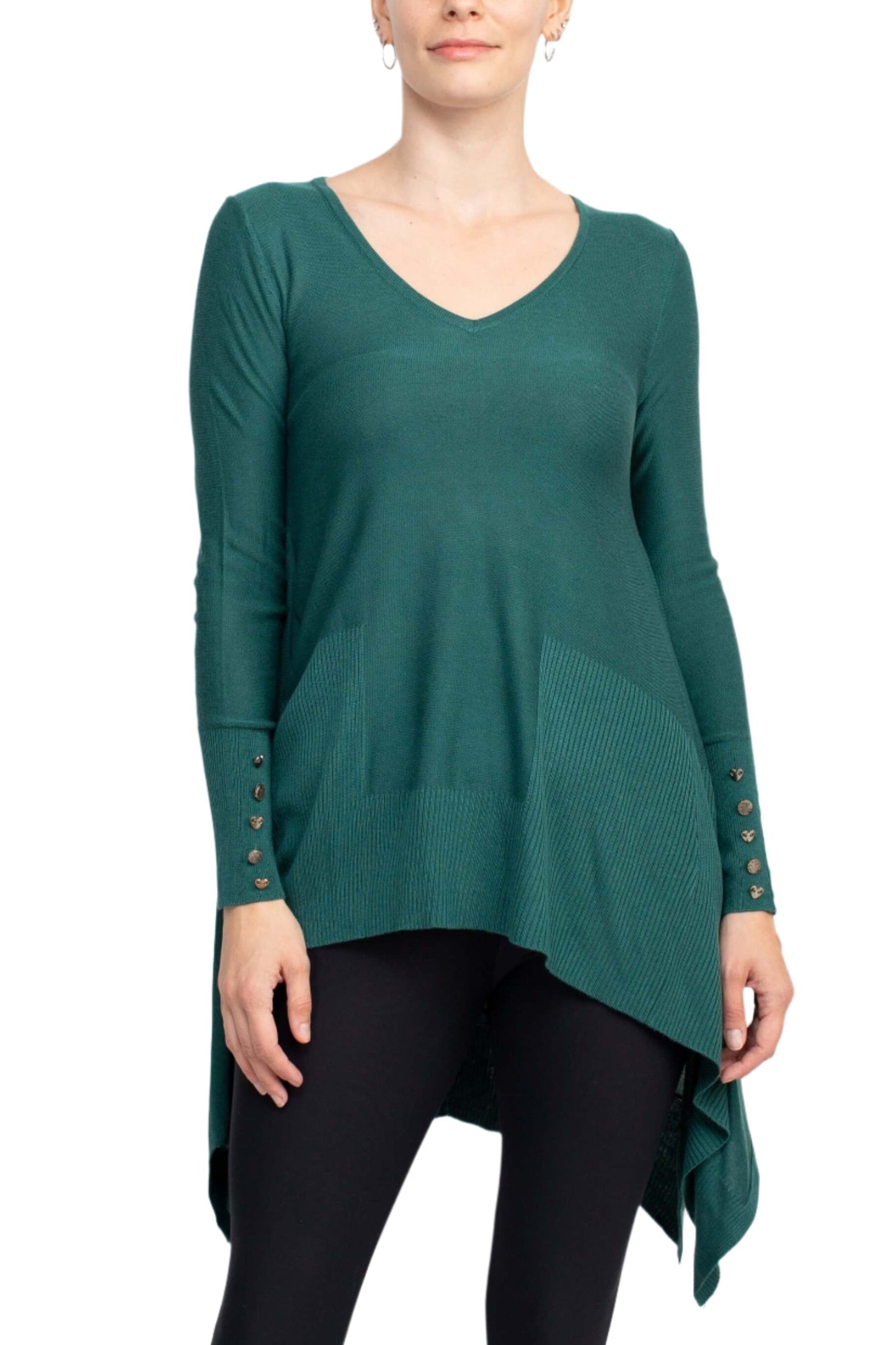 Cupio V-Neck Long Sleeve High Low Hem Knit Top