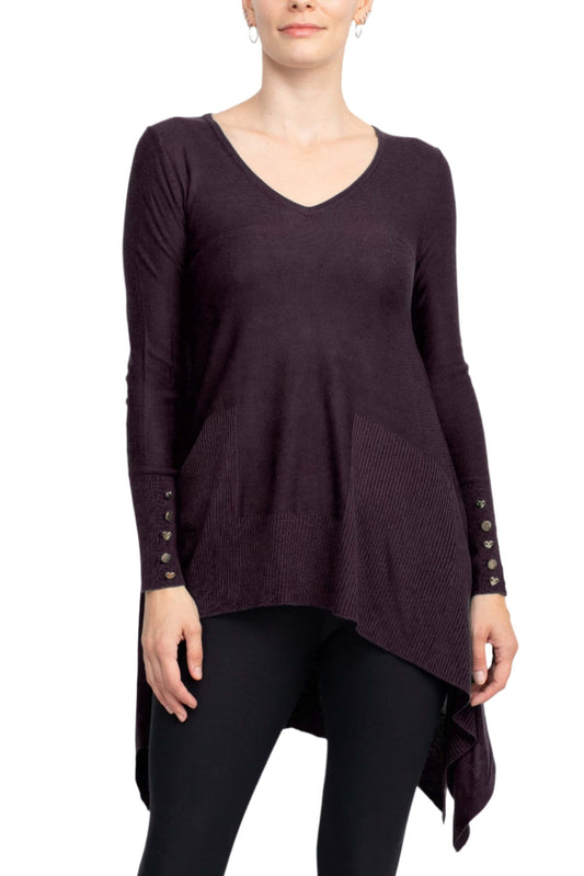 Cupio V-Neck Long Sleeve High Low Hem Knit Top